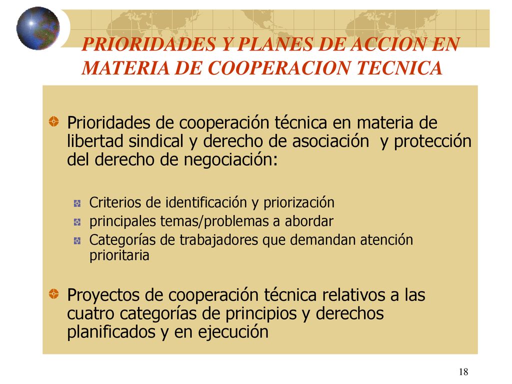 PRIORIDADES Y PLANES DE ACCION EN MATERIA DE COOPERACION TECNICA