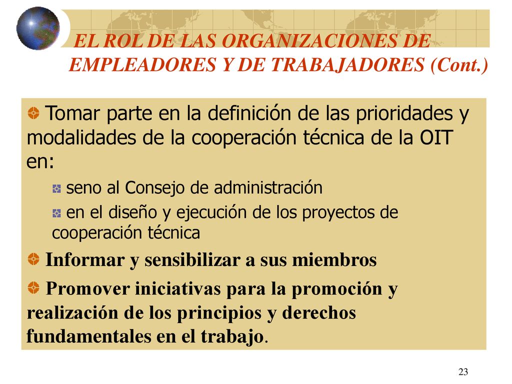 EL ROL DE LAS ORGANIZACIONES DE EMPLEADORES Y DE TRABAJADORES (Cont.)