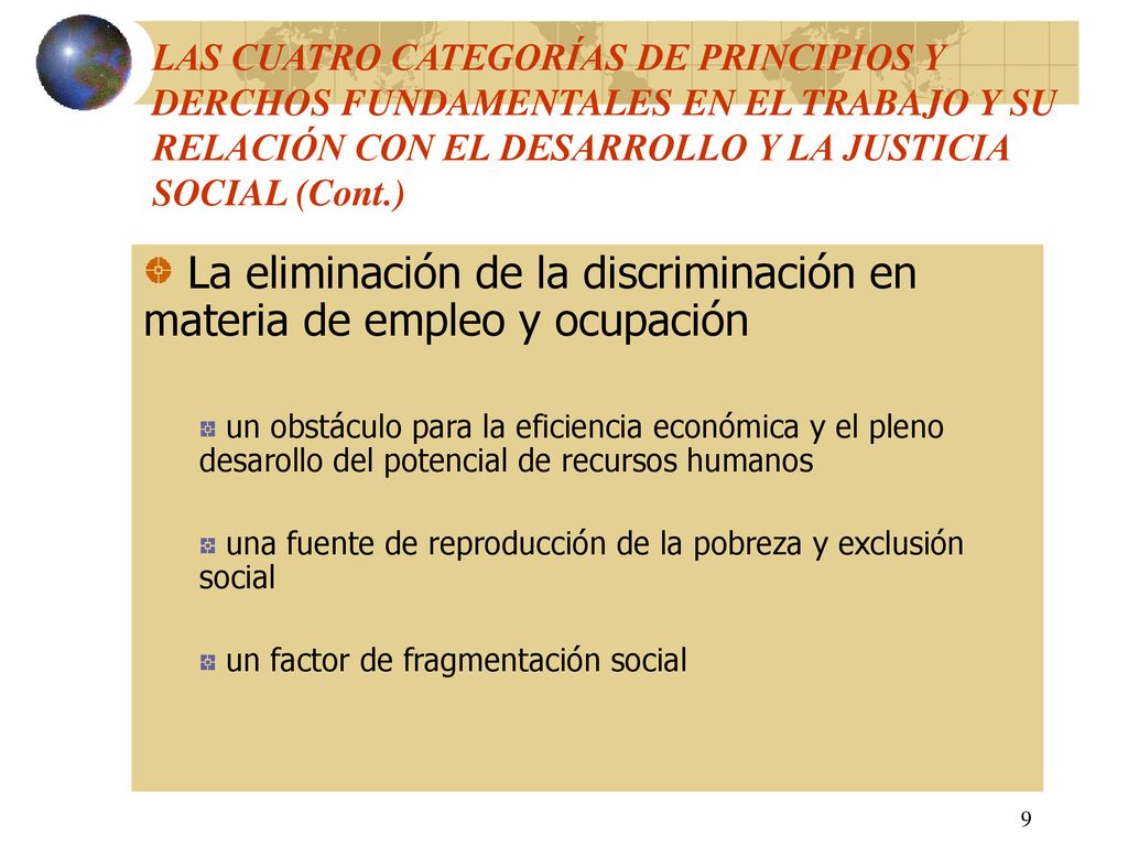 La eliminación de la discriminación en materia de empleo y ocupación