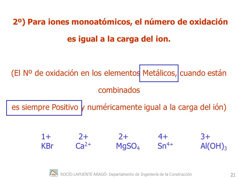 es siempre Positivo y numéricamente igual a la carga del ión)