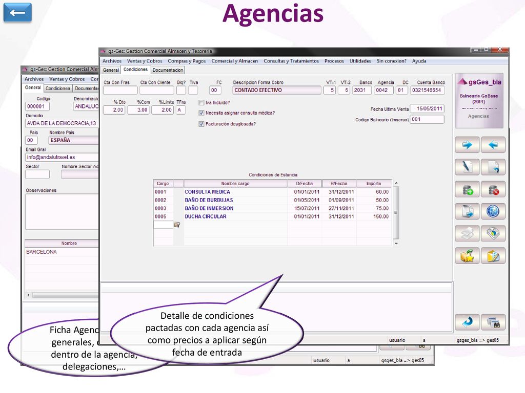 ← Agencias. Detalle de condiciones pactadas con cada agencia así como precios a aplicar según fecha de entrada.