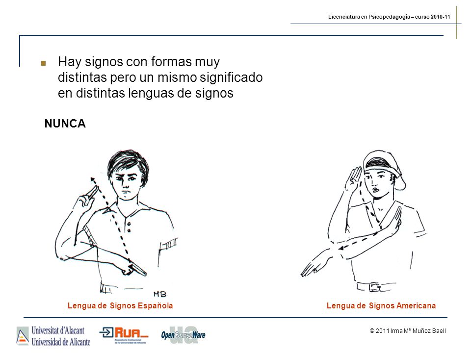 Hay signos con formas muy distintas pero un mismo significado en distintas lenguas de signos