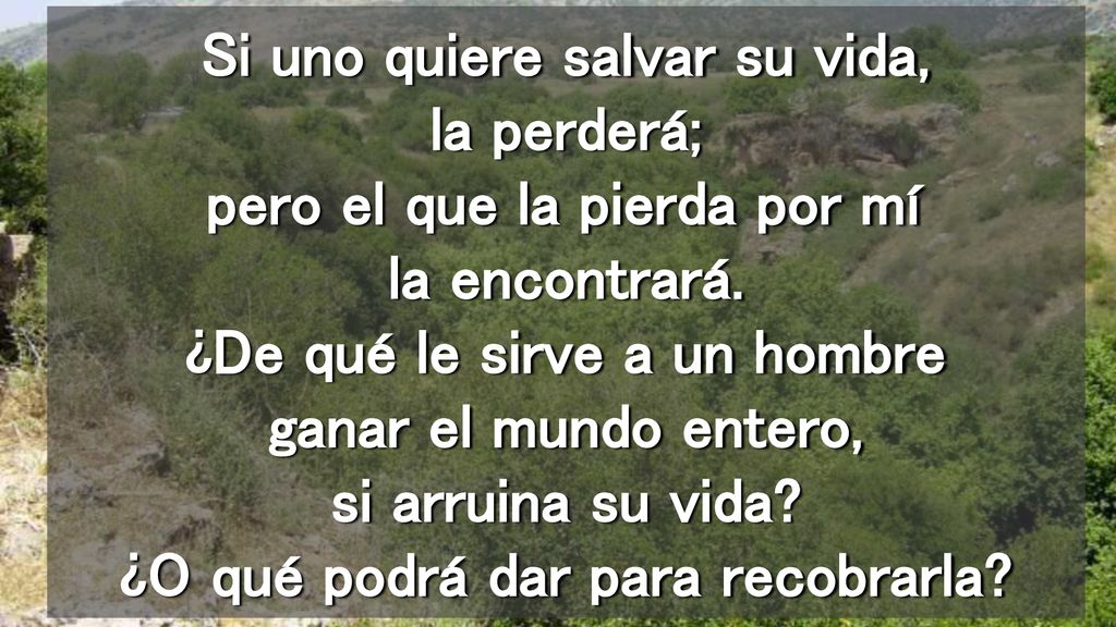 Si uno quiere salvar su vida, la perderá; pero el que la pierda por mí la encontrará.