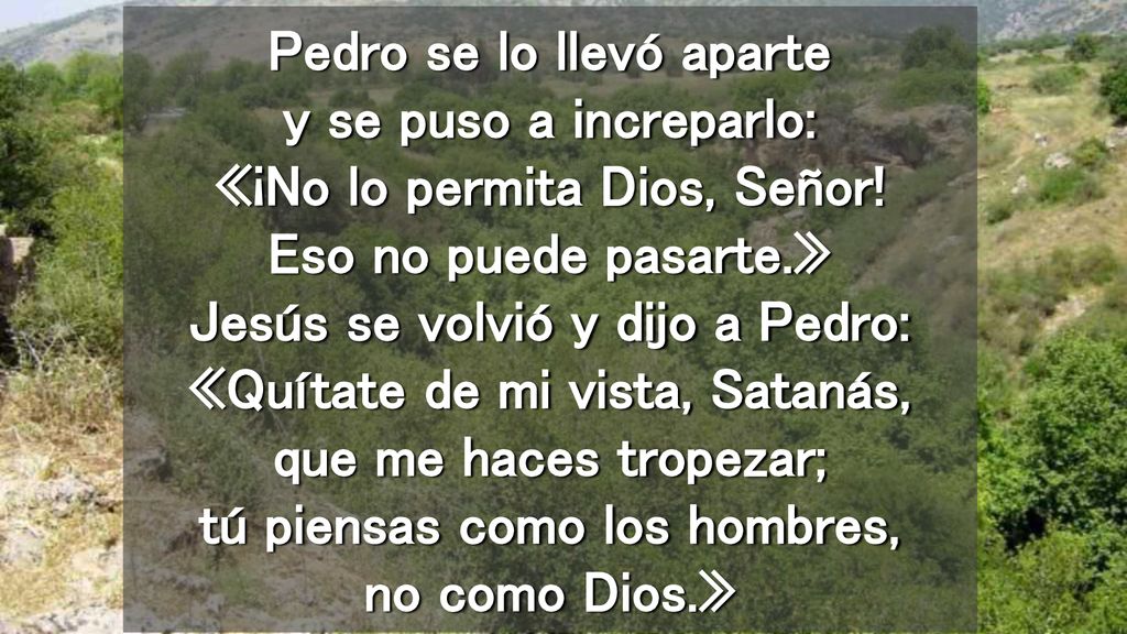 Pedro se lo llevó aparte y se puso a increparlo: «¡No lo permita Dios, Señor.