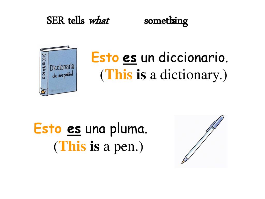 SER tells what is something (This is a dictionary.) (This is a pen.)
