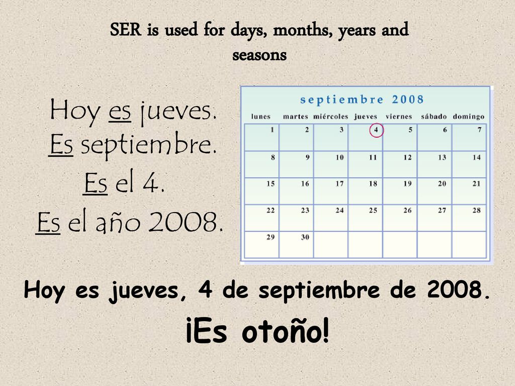 SER is used for days, months, years and seasons