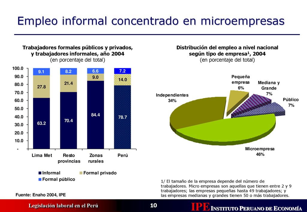 Distribución del empleo a nivel nacional según tipo de empresa1, 2004