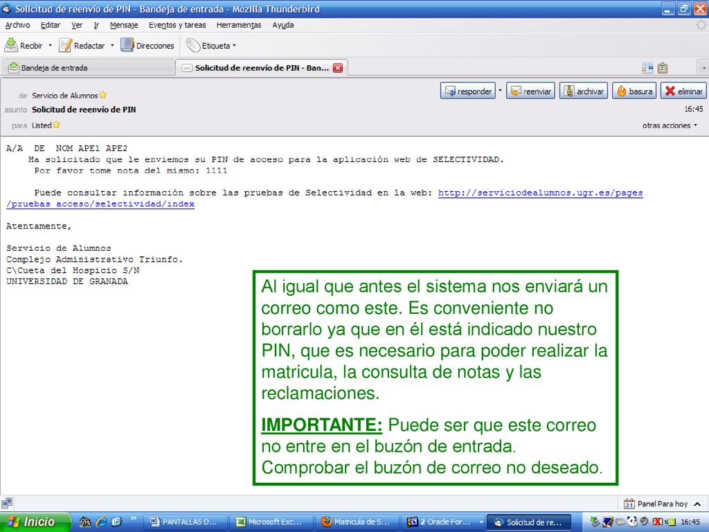 Al igual que antes el sistema nos enviará un correo como este