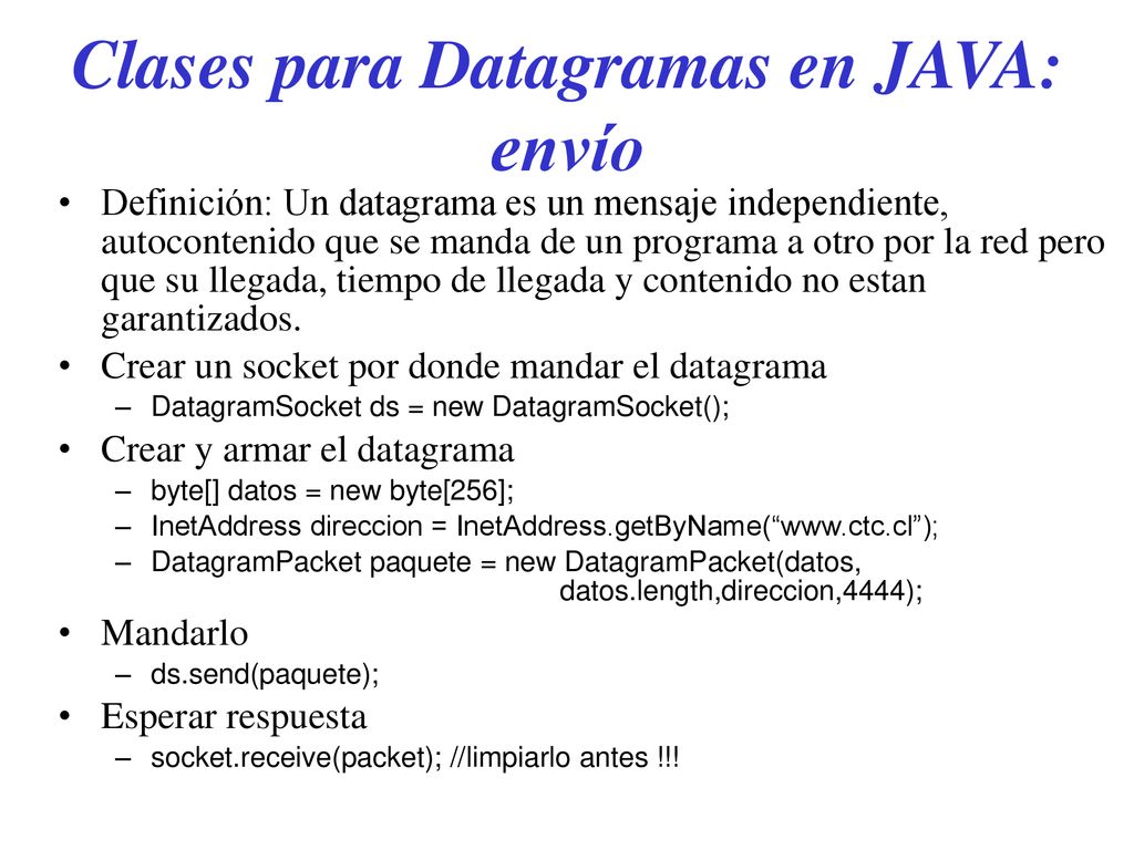 Clases para Datagramas en JAVA: envío