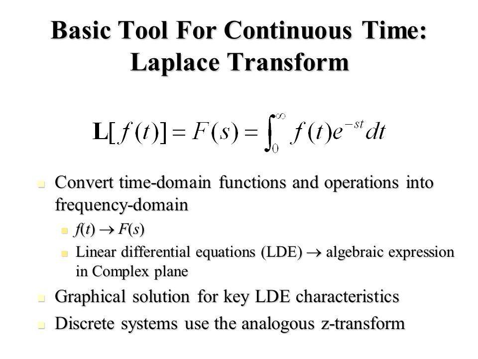 Basic Tool For Continuous Time: Laplace Transform