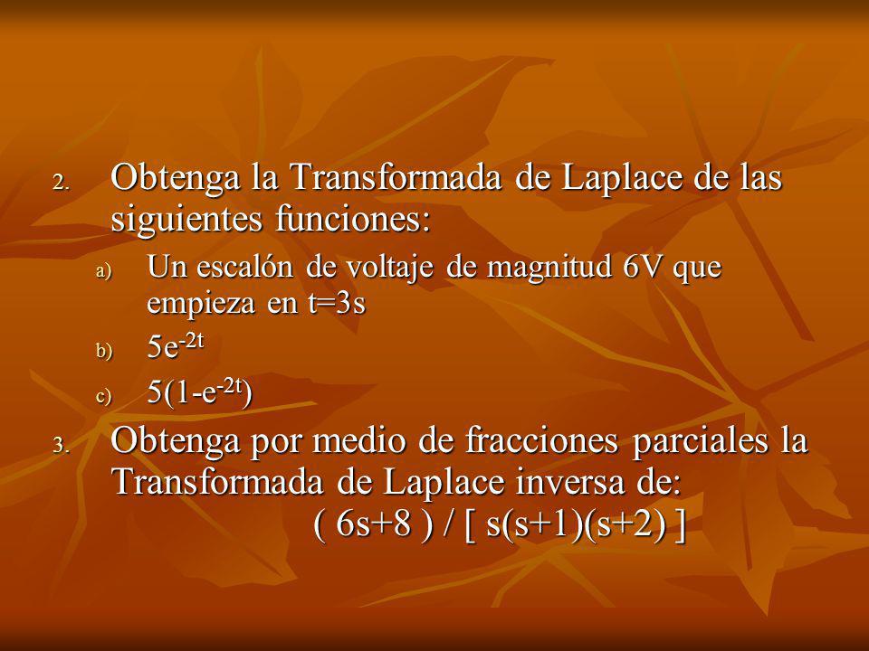 Obtenga la Transformada de Laplace de las siguientes funciones: