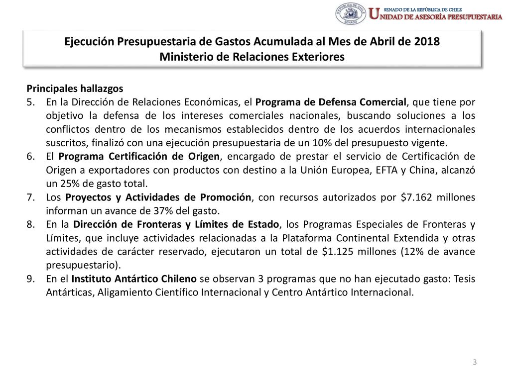 Ejecución Presupuestaria de Gastos Acumulada al Mes de Abril de 2018 Ministerio de Relaciones Exteriores