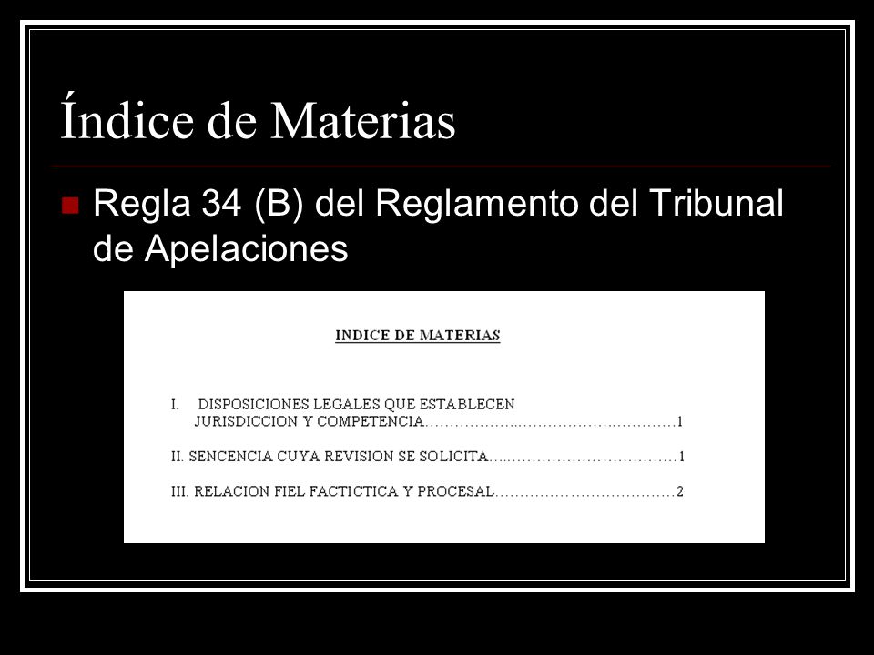 Índice de Materias Regla 34 (B) del Reglamento del Tribunal de Apelaciones