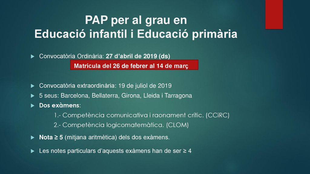 PAP per al grau en Educació infantil i Educació primària