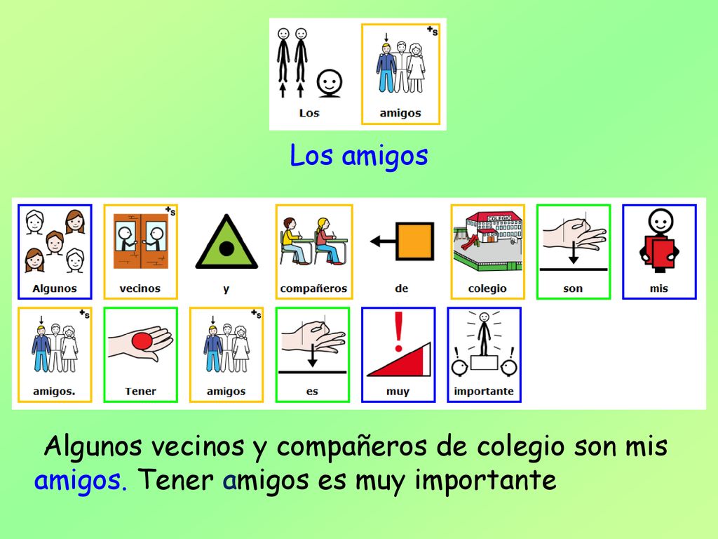 Los amigos Algunos vecinos y compañeros de colegio son mis amigos. Tener amigos es muy importante