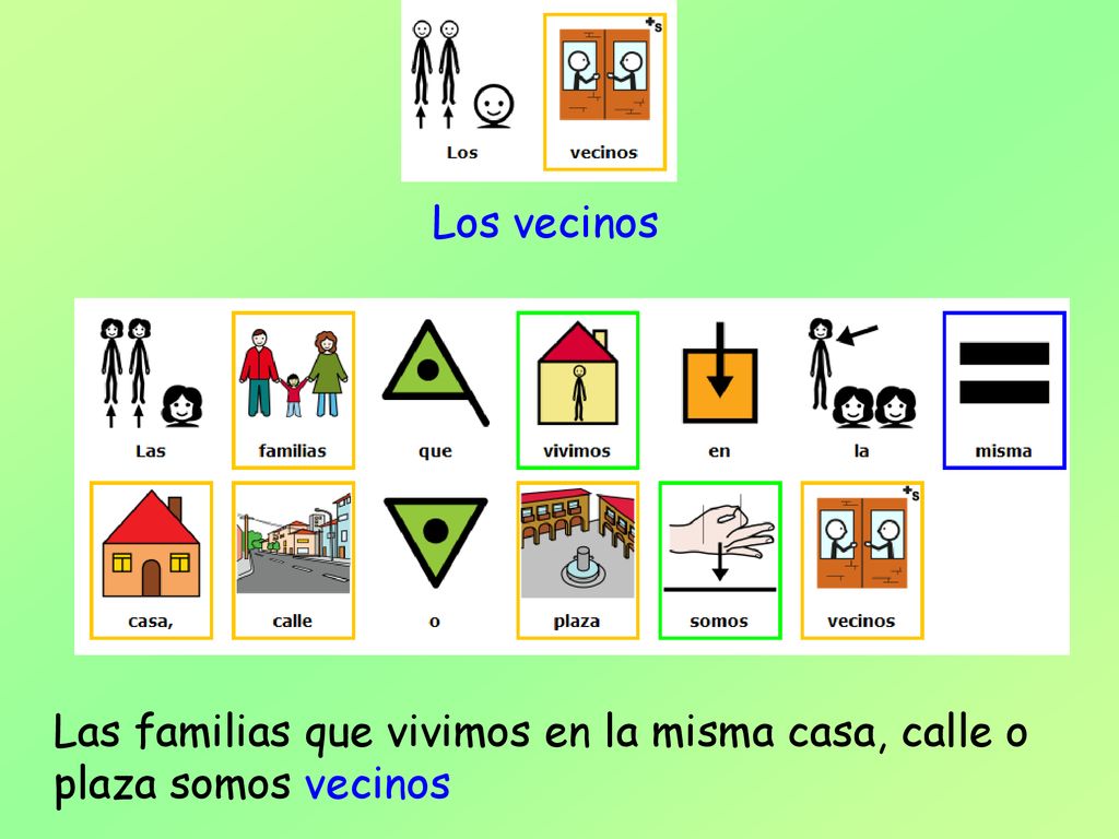 Los vecinos Las familias que vivimos en la misma casa, calle o plaza somos vecinos