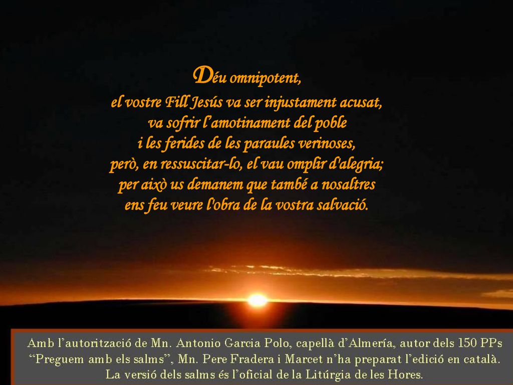 Déu omnipotent, el vostre Fill Jesús va ser injustament acusat,