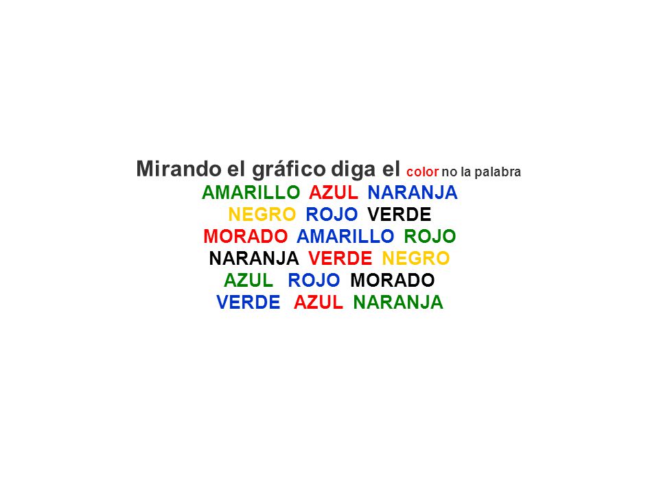 Mirando el gráfico diga el color no la palabra