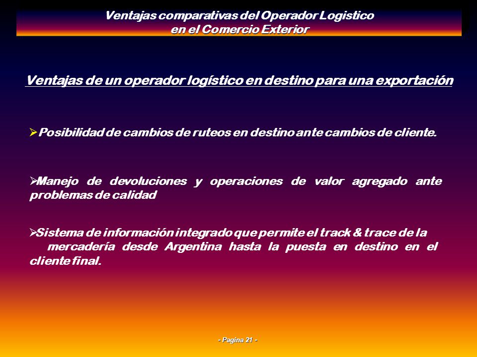 Ventajas comparativas del Operador Logistico en el Comercio Exterior