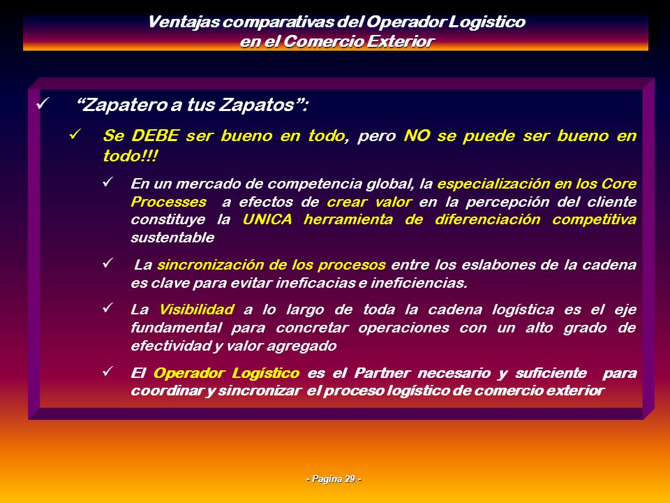 Ventajas comparativas del Operador Logistico en el Comercio Exterior