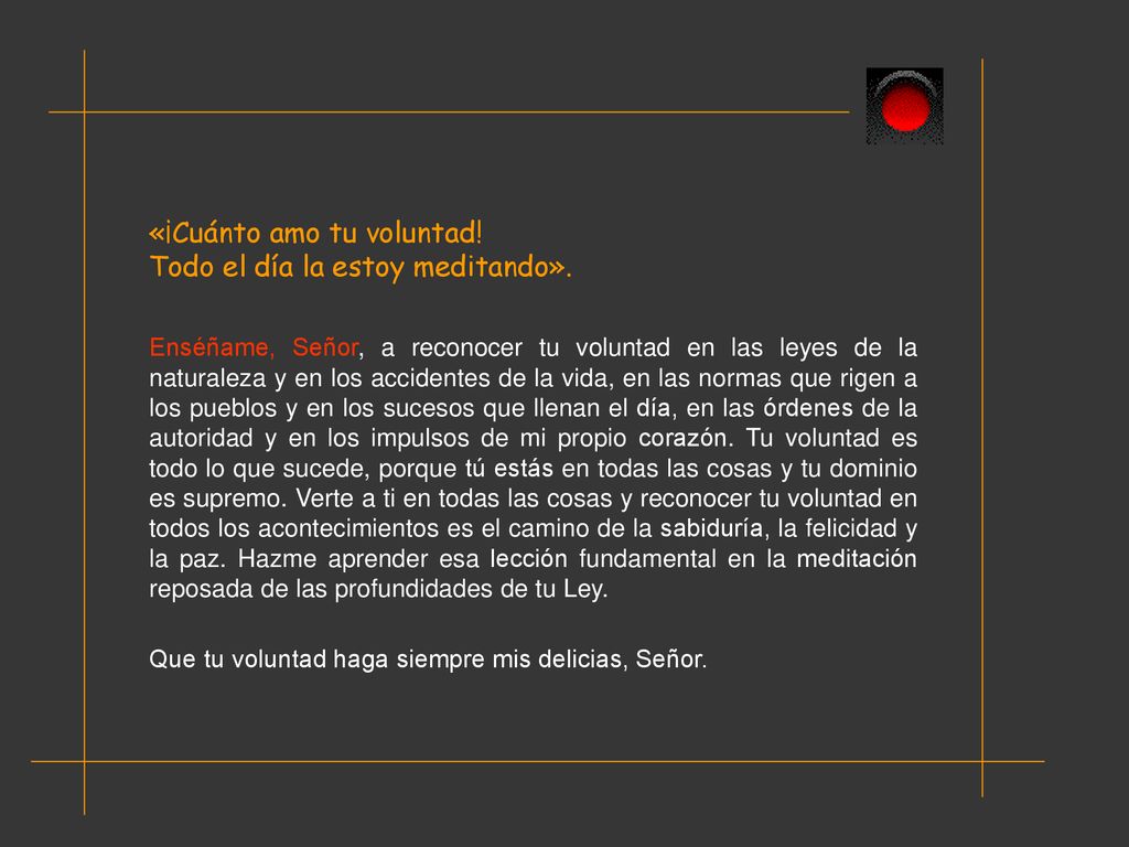 «¡Cuánto amo tu voluntad! Todo el día la estoy meditando».
