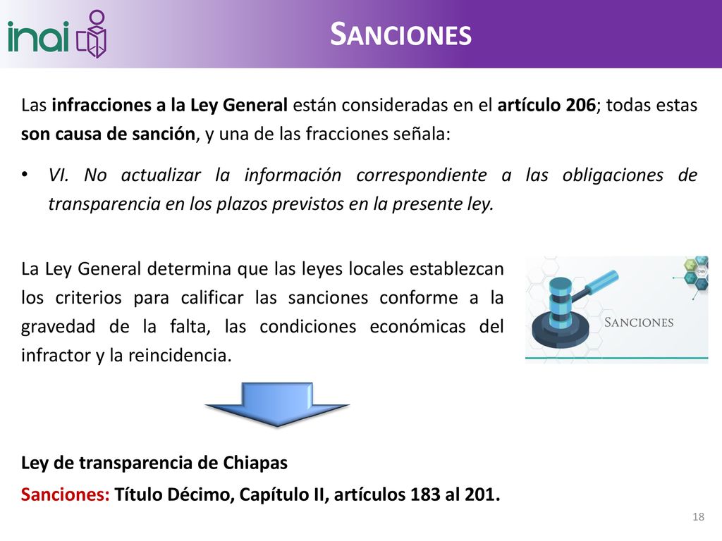 Sanciones Las infracciones a la Ley General están consideradas en el artículo 206; todas estas son causa de sanción, y una de las fracciones señala: