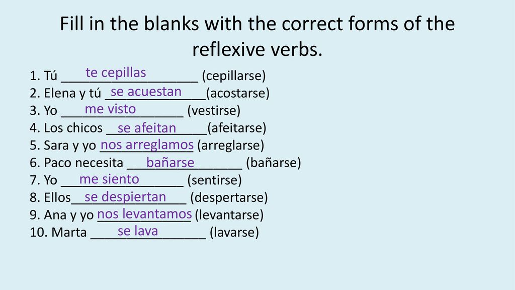 Fill in the blanks with the correct forms of the reflexive verbs.