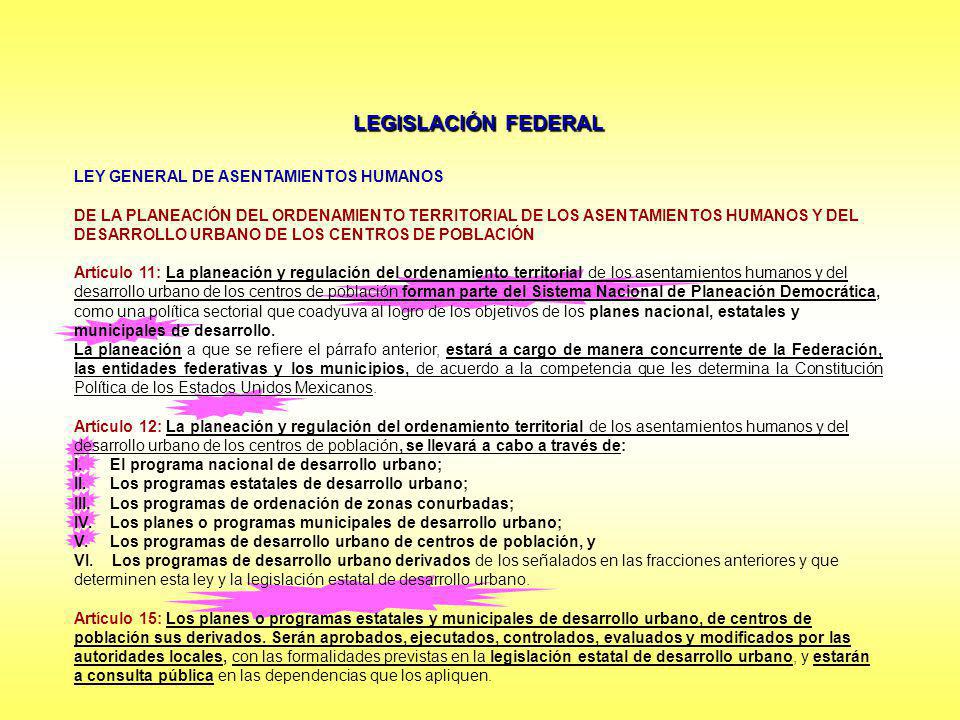 LEGISLACIÓN FEDERAL LEY GENERAL DE ASENTAMIENTOS HUMANOS