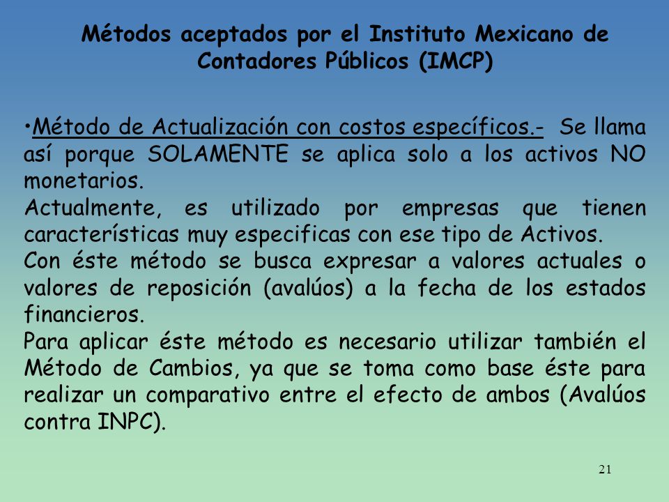 Métodos aceptados por el Instituto Mexicano de Contadores Públicos (IMCP)