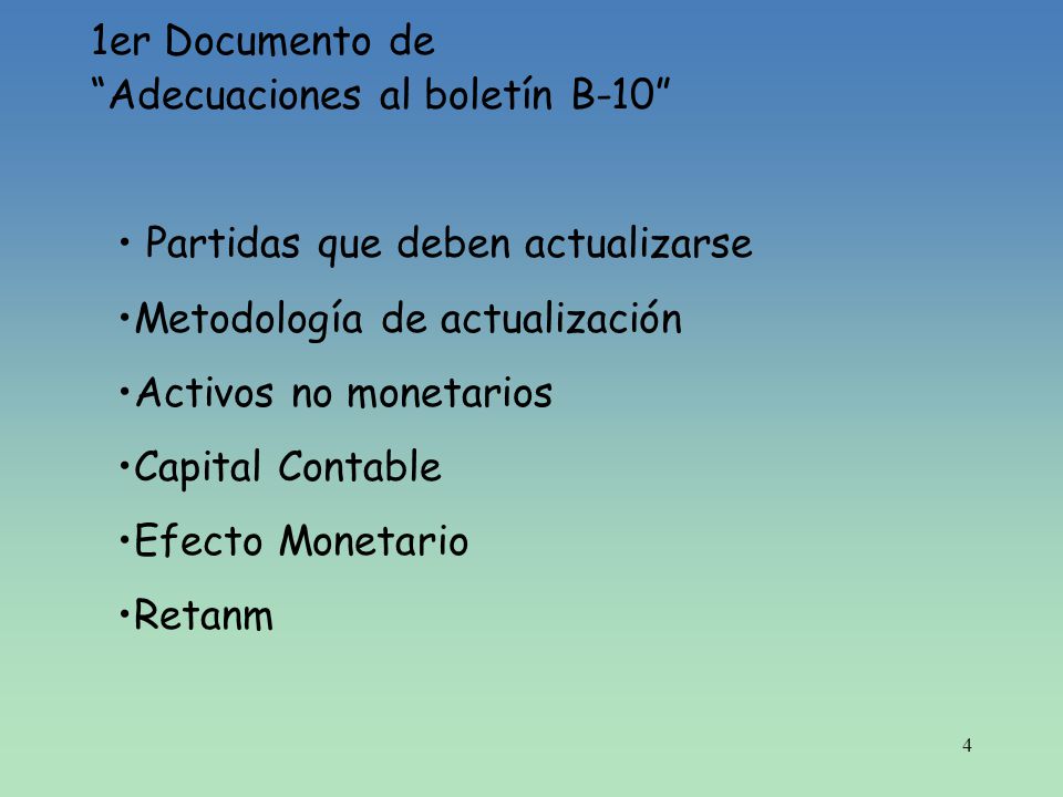 1er Documento de Adecuaciones al boletín B-10 Partidas que deben actualizarse. Metodología de actualización.