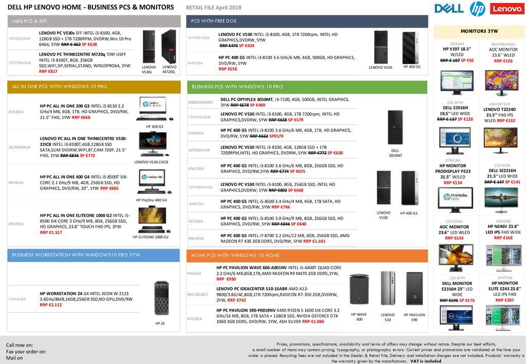 DELL HP LENOVO HOME - BUSINESS PCS & MONITORS RETAIL FILE April 2019