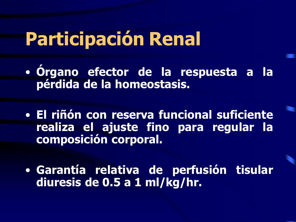 Participación Renal Órgano efector de la respuesta a la pérdida de la homeostasis.