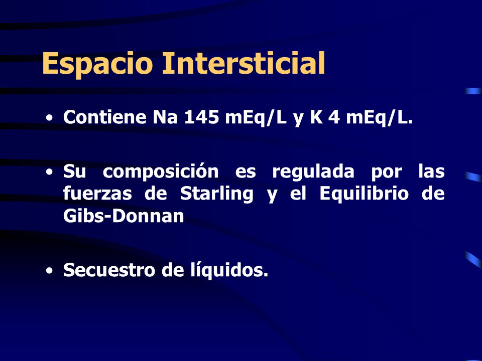 Espacio Intersticial Contiene Na 145 mEq/L y K 4 mEq/L.