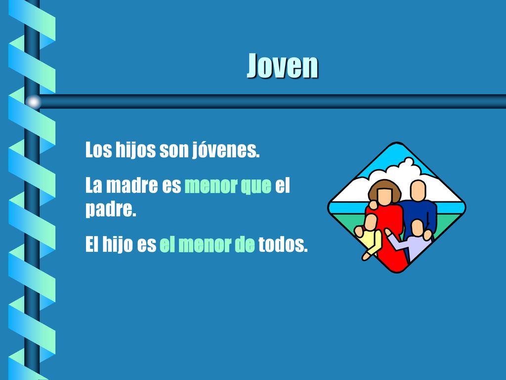 Joven Los hijos son jóvenes. La madre es menor que el padre.