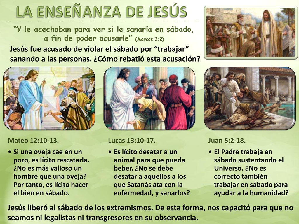 LA ENSEÑANZA DE JESÚS Y le acechaban para ver si le sanaría en sábado, a fin de poder acusarle (Marcos 3:2)