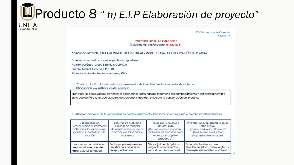 Producto 8 h) E.I.P Elaboración de proyecto