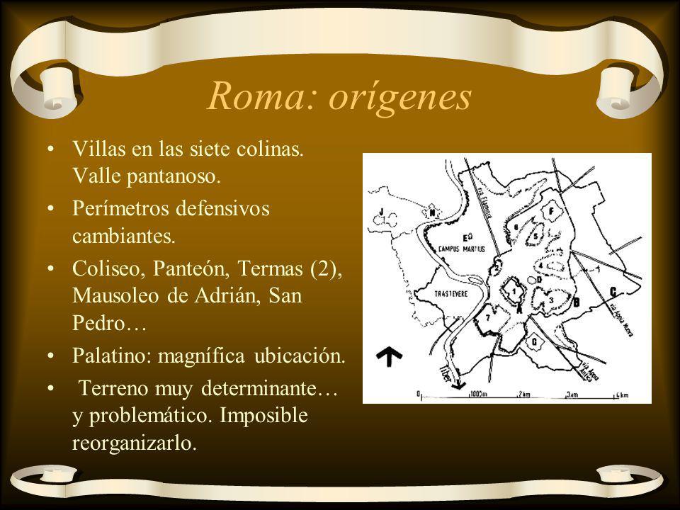 Roma: orígenes Villas en las siete colinas. Valle pantanoso.