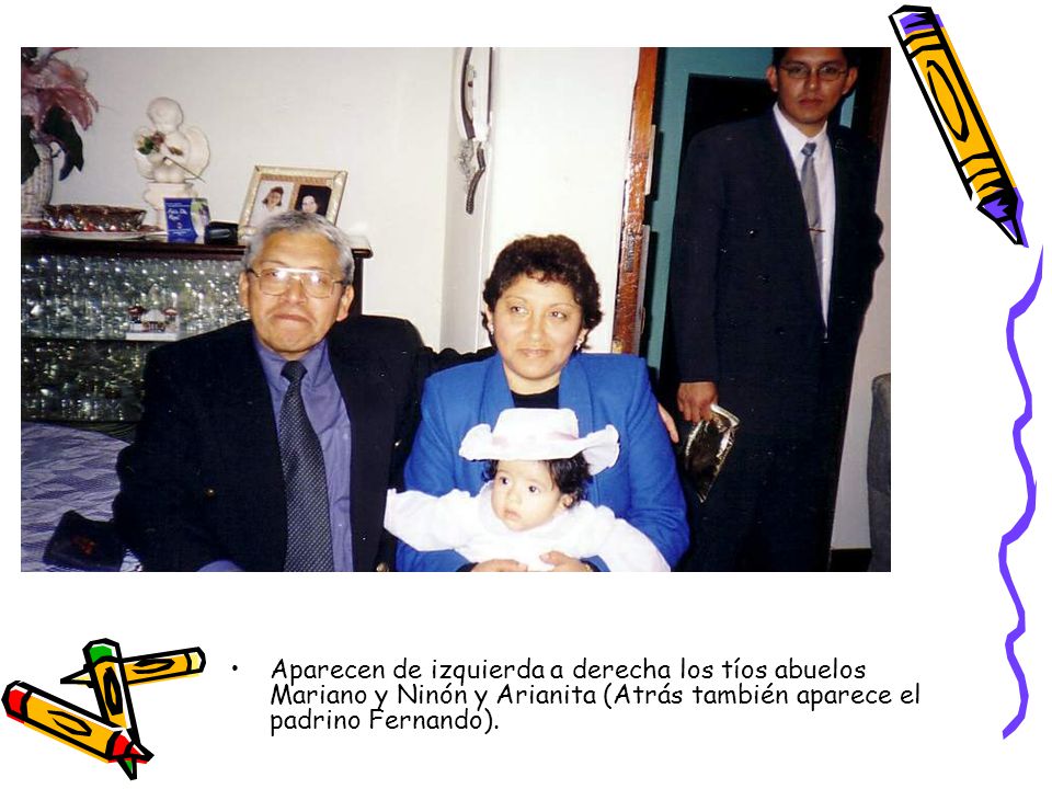 Aparecen de izquierda a derecha los tíos abuelos Mariano y Ninón y Arianita (Atrás también aparece el padrino Fernando).