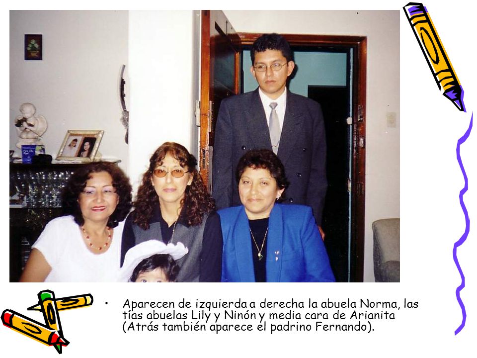 Aparecen de izquierda a derecha la abuela Norma, las tías abuelas Lily y Ninón y media cara de Arianita (Atrás también aparece el padrino Fernando).