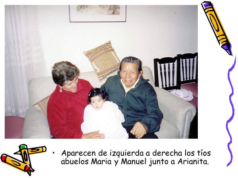 Aparecen de izquierda a derecha los tíos abuelos Maria y Manuel junto a Arianita.