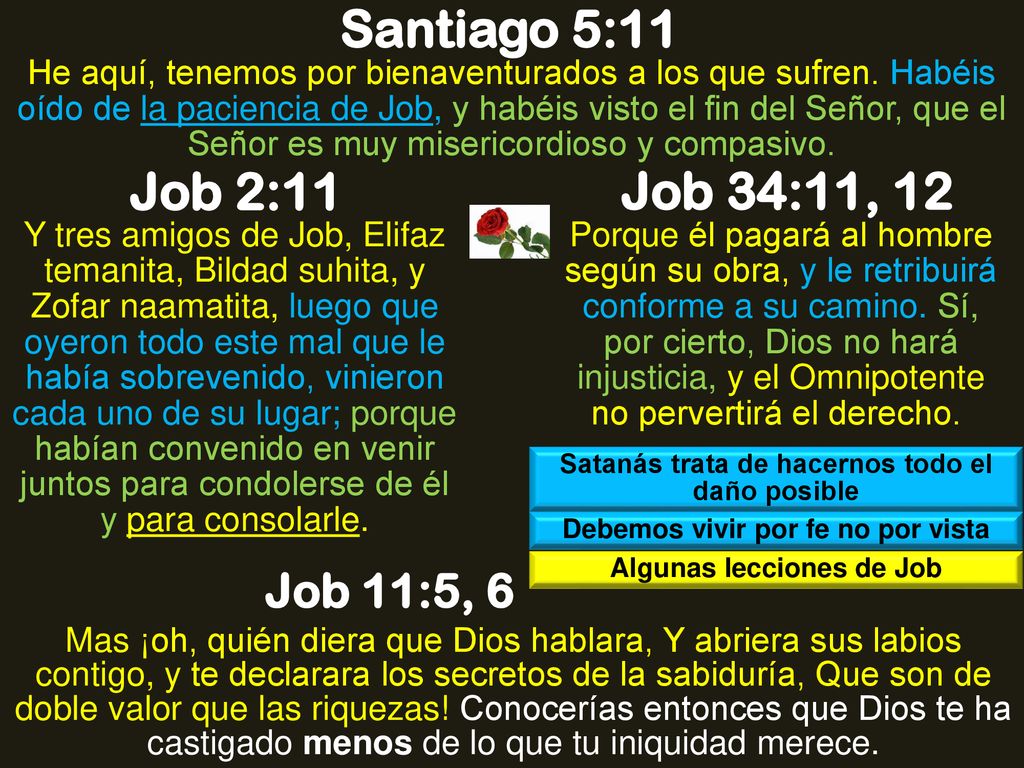 Santiago 5:11 Job 2:11 Job 34:11, 12 Job 11:5, 6