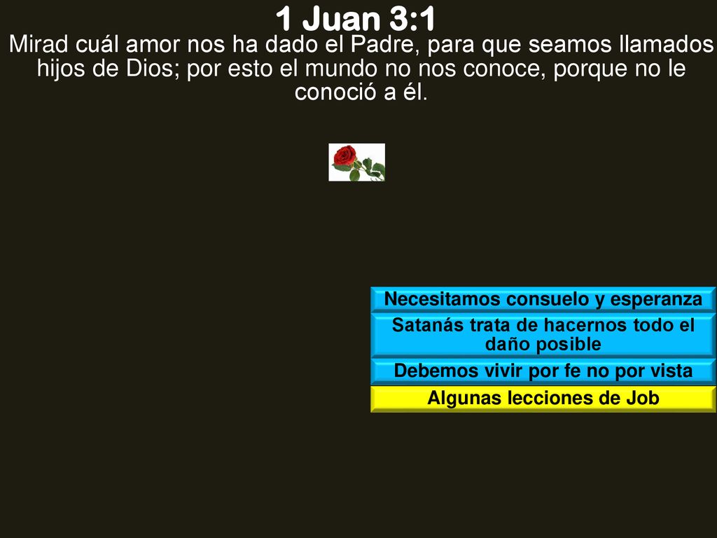 1 Juan 3:1 Mirad cuál amor nos ha dado el Padre, para que seamos llamados hijos de Dios; por esto el mundo no nos conoce, porque no le conoció a él.