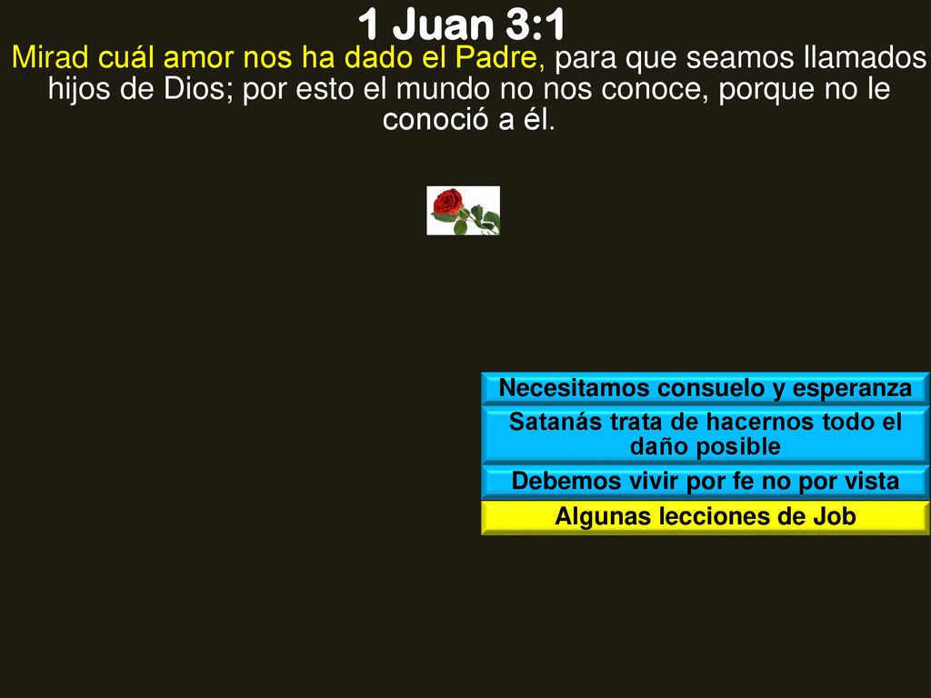 1 Juan 3:1 Mirad cuál amor nos ha dado el Padre, para que seamos llamados hijos de Dios; por esto el mundo no nos conoce, porque no le conoció a él.