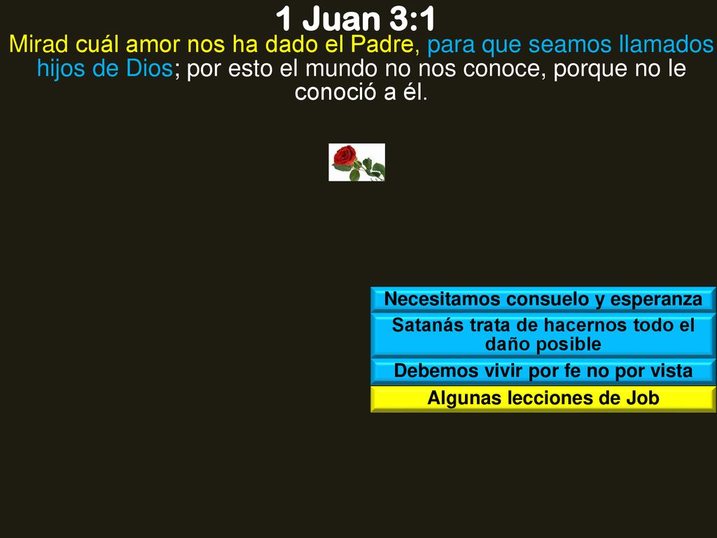 1 Juan 3:1 Mirad cuál amor nos ha dado el Padre, para que seamos llamados hijos de Dios; por esto el mundo no nos conoce, porque no le conoció a él.