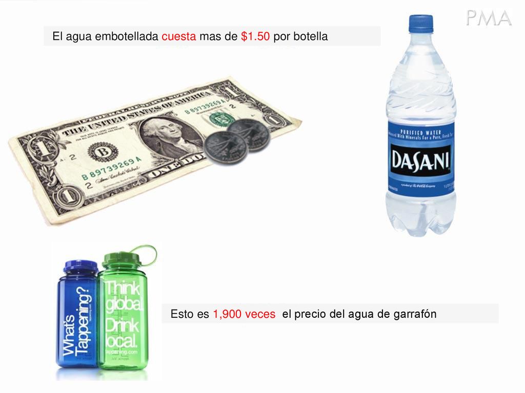 El agua embotellada cuesta mas de $1.50 por botella