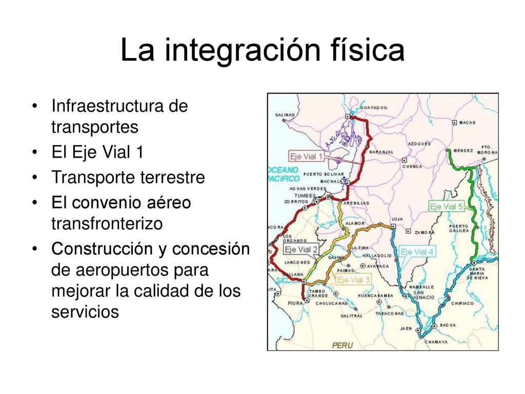 La integración física Infraestructura de transportes El Eje Vial 1