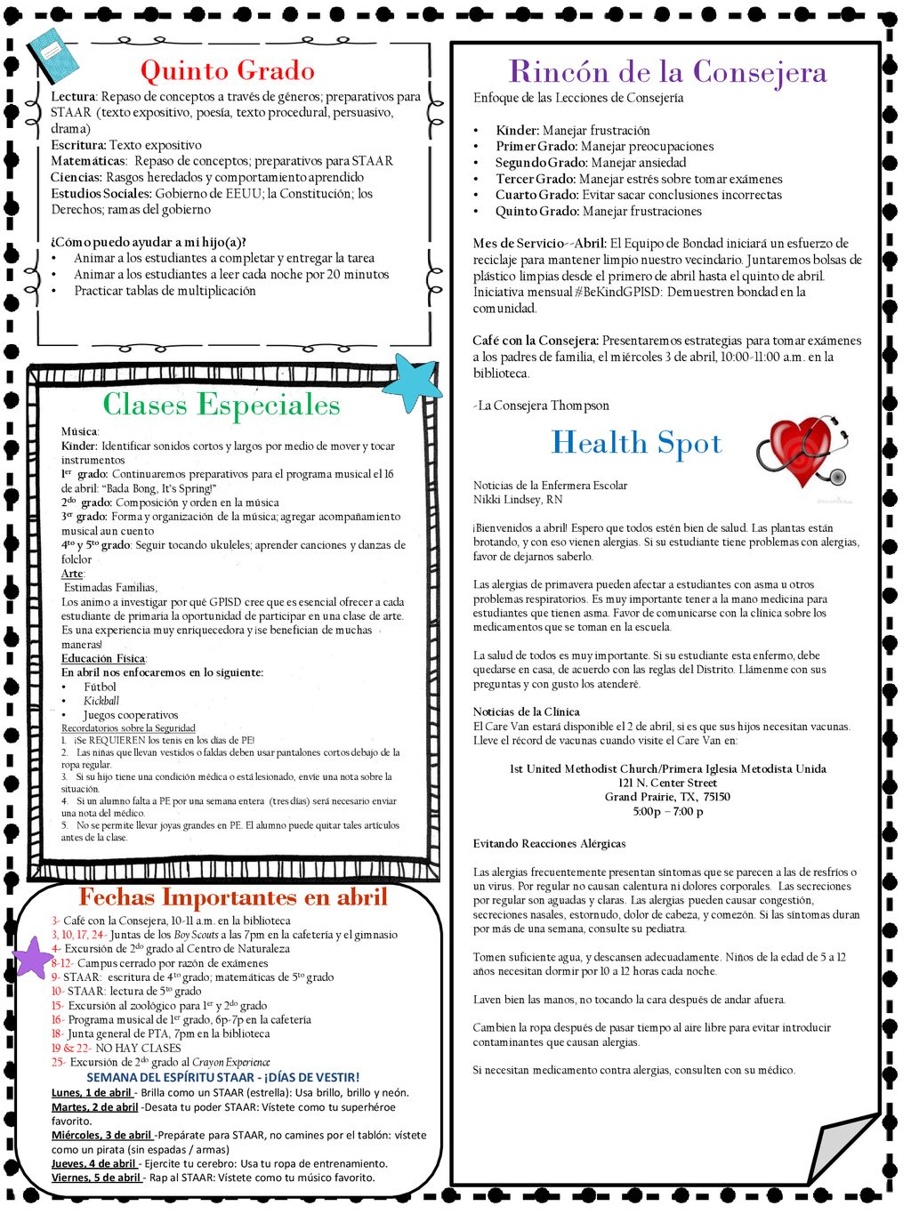 Rincón de la Consejera Clases Especiales Health Spot Quinto Grado