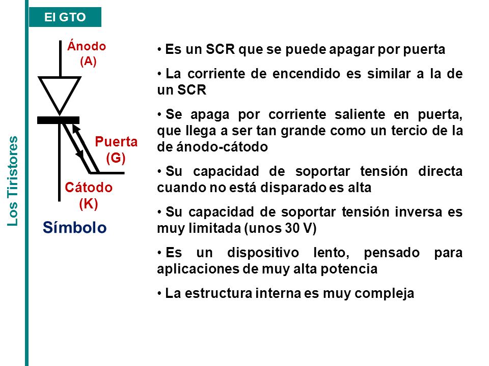 Símbolo Es un SCR que se puede apagar por puerta