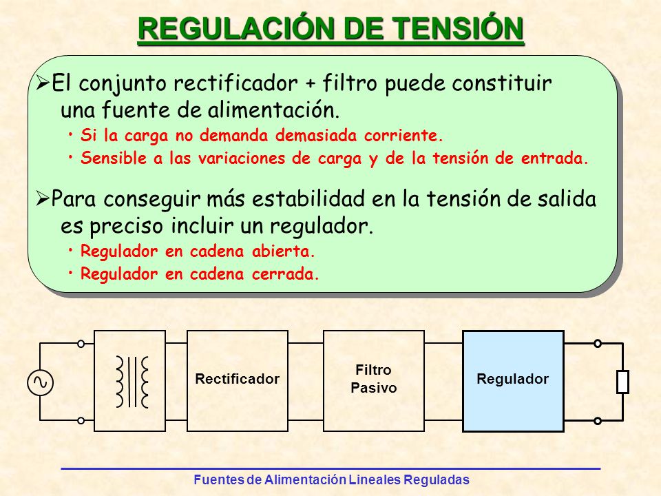 REGULACIÓN DE TENSIÓN El conjunto rectificador + filtro puede constituir. una fuente de alimentación.
