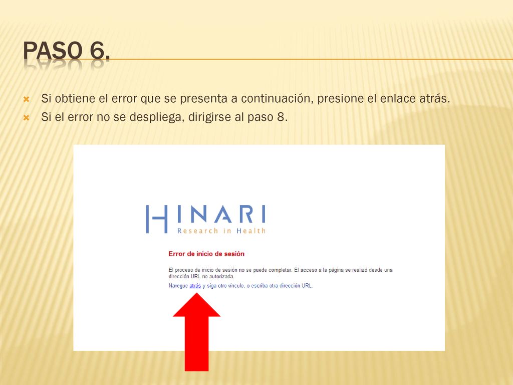 Paso 6. Si obtiene el error que se presenta a continuación, presione el enlace atrás.